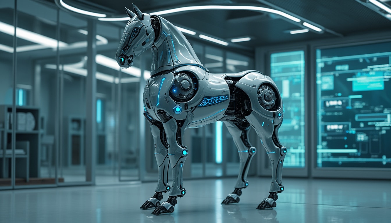 entdecken sie den faszinierenden pferderoboter von kawasaki, der aussieht, als wäre er direkt aus einem science-fiction-film entsprungen. erleben sie die zukunft der technologie in der pferdewelt!